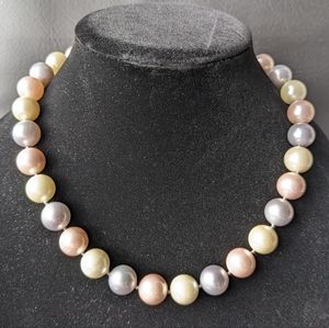 Lucoral LUC Knotted Pastel Faux Pearls Necklace Sterling Silver Ball Clasp
